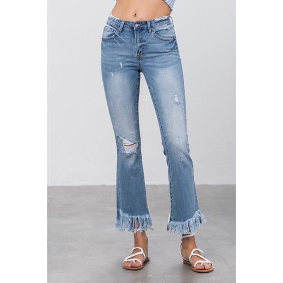 Insane Gene Mid Rise Long Bottom Frayed Crop Flare Jeans - INI90R - Size 7/27 - Picture 12 of 13